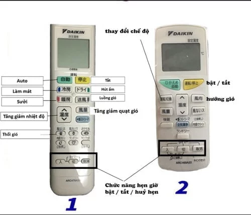 Cách sử dụng điều khiển điều hòa Daikin tiếng Nhật.